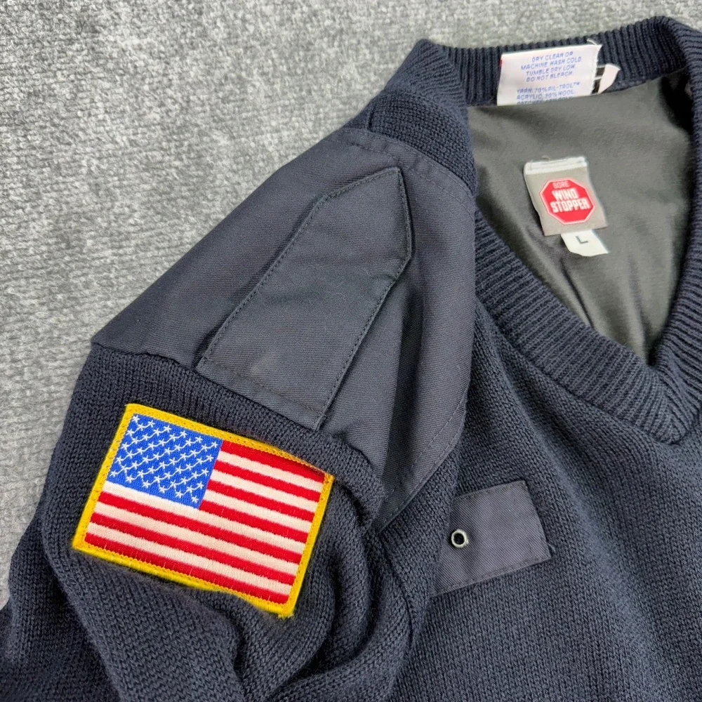 Blauer Sweater Mens Large Navy‎ Gore Windstopper Wool Blend Commando USA Patch